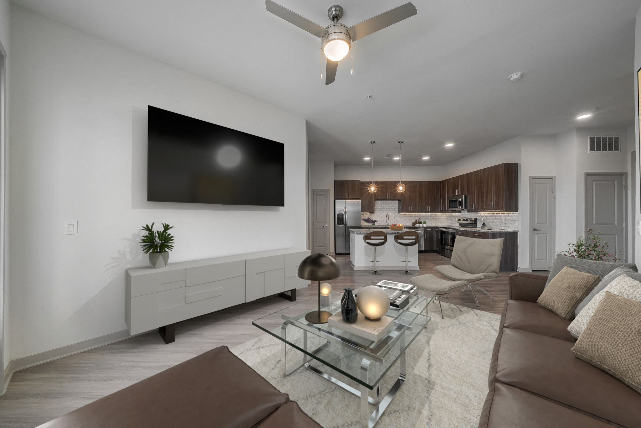 Open living space and kitchen